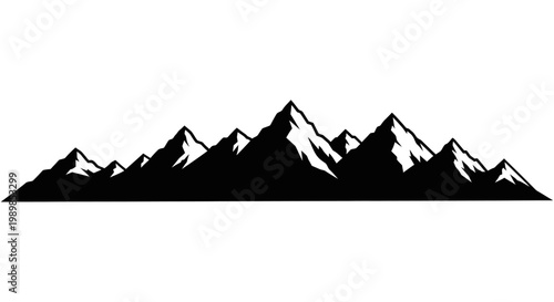Snowy mountain range silhouette against white background
