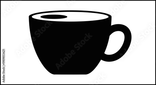 A black coffee cup sitting on a surface in a simple illustration style