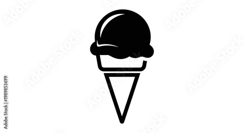 A black illustration of a single scoop ice cream on a cone