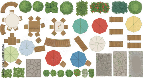 Top Down View Landscape Architecture Elements Set for Garden Design Plans