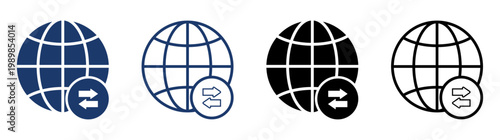 globe add and remove icon set showing world symbols with plus and minus signs, internet network control elements for zoom, expand, delete, and global access in clean simple styles