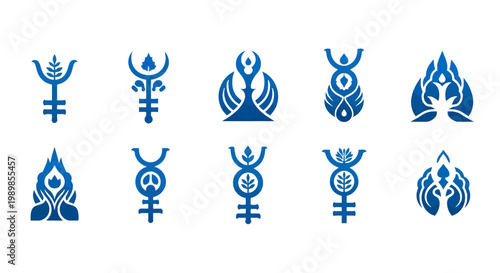Mystical alchemy symbols set, 10 blue esoteric icons in vector format, sacred geometry and occult sigils for spiritual branding and celestial design