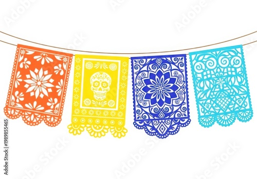 Colorful papel picado banners for festive decoration