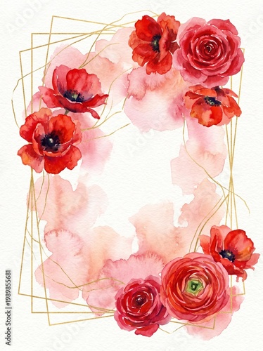 Crimson Blooms in Golden Frame