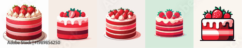 Strawberry Cake Vector Illustration
