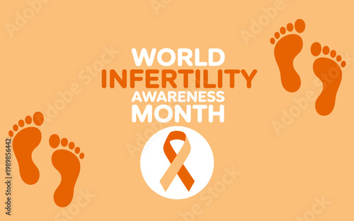 World infertility awareness month orange ribbon and footprints on orange background