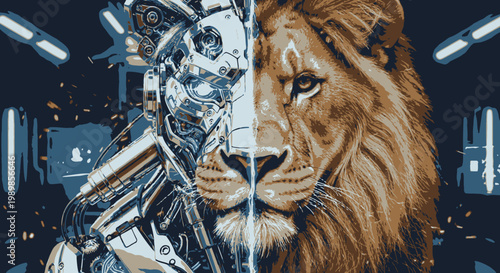 Cybernetic Lion Head - Fusion of Nature and Technology