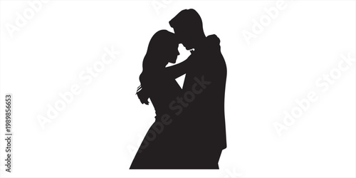 Silhouette of couple dancing intimately against a pure white background elegantly captured