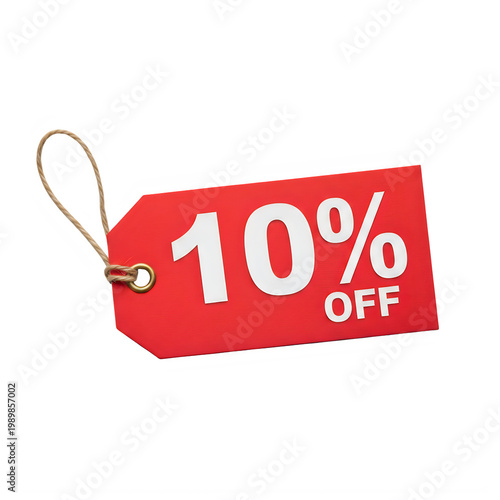 Red price tag with 10 percent off label isolated on white background