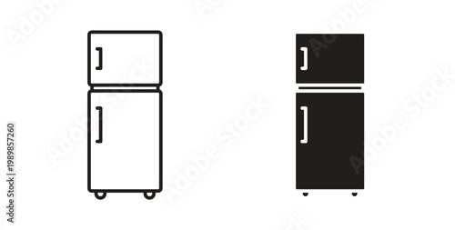 Fridge icon line style collection. Simple black solid icons