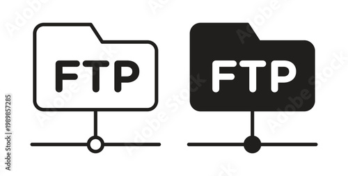 FTP icon line style collection. Simple black solid icons