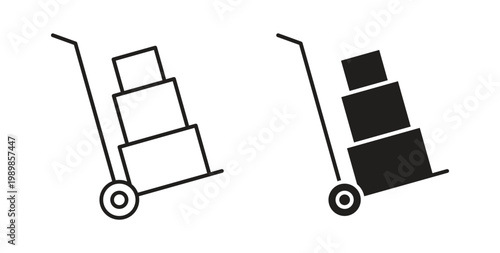 Hand truck icon line style collection. Simple black solid icons
