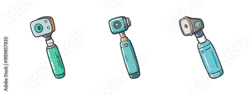 Medical otoscope vector set, professional ear examination tools, clinical diagnostic icons