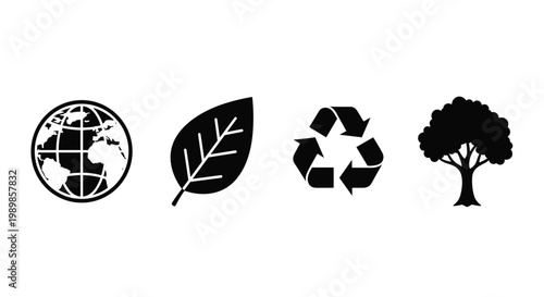 Eco friendly symbols for recycling and green earth on white background