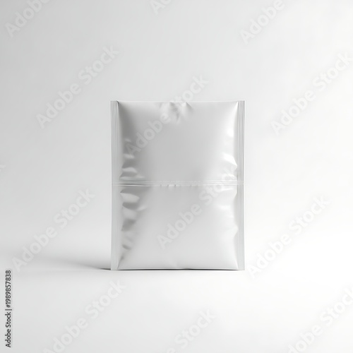 A sleek silver metallic pouch standing upright against a plain background