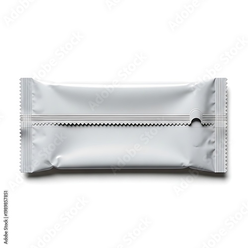 Sealed aluminum foil packet with zipper closure on a plain background