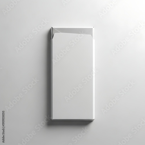 Minimalist white rectangular box standing upright against a plain background