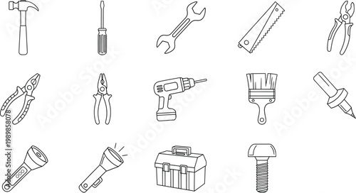 Collection of various hand tools and hardware icons for construction and repair projects