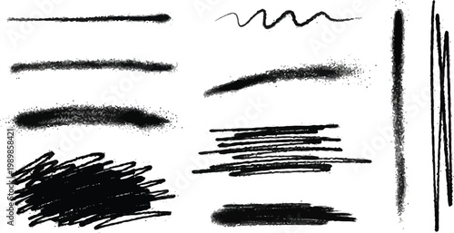 Abstract black brush strokes collection artistic textural elements