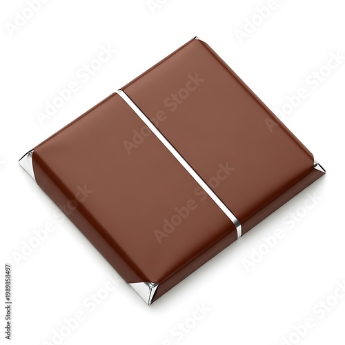 A richly wrapped chocolate bar with a smooth, glossy finish and white ribbon tie.