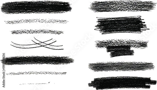 Abstract black brush strokes collection on white background
