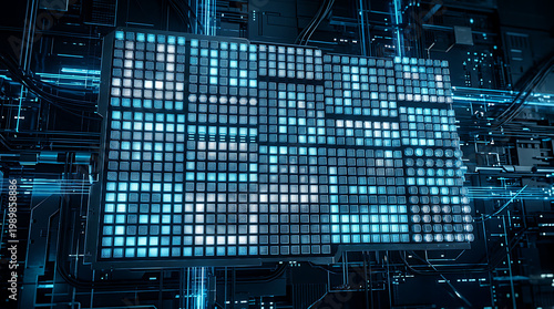 Glowing electronic grid display panel,