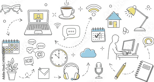 Technical drawings and sketches of everyday objects in black and white