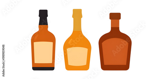 bottles, alcohol, beverage, drink, liquor, glass, bar, wine, whiskey, beer, vodka, rum, spirits, container, collection, vector, illustration