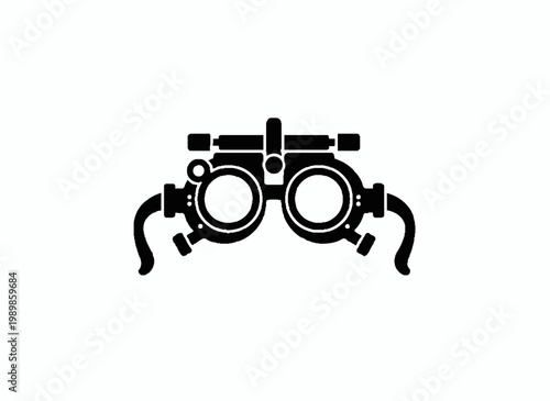 Optometry Instrument: A stark, minimalist depiction of a sophisticated optometry instrument, a tool used for vision assessment, set against a pristine backdrop.