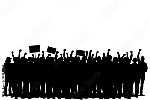 United voices: A united group raises their fists in solidarity, advocating for change through collective action and protest, embodying the spirit of social activism. 