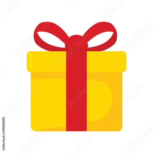 Yellow gift box with red ribbon icon on white background