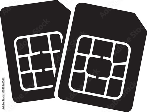 Dual SIM Card Line Icon Mobile Technology Symbol Minimal Outline Vector Isolated on White Background