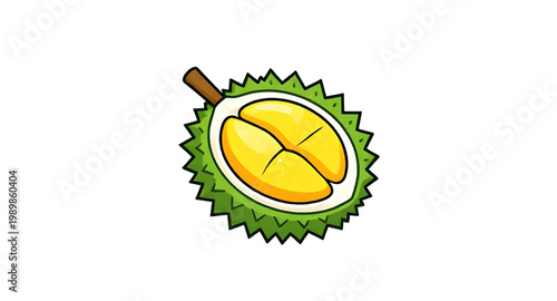 durian, fruit, cartoon, tropical, spiky, thorny, food, exotic, green, asian, king, sweet, smell, pulp, fresh, illustration, simple