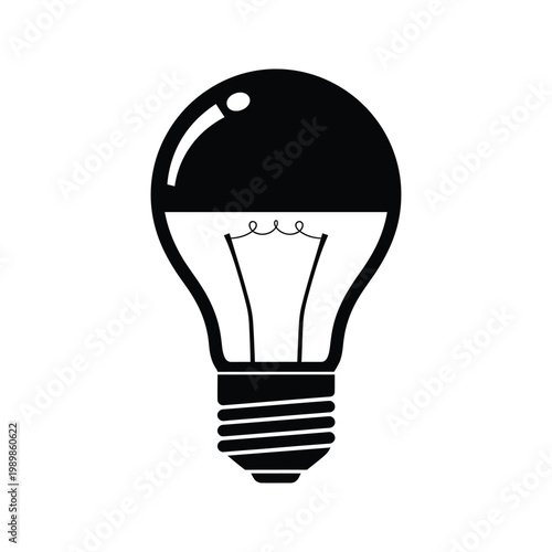 Light bulb vector illustration featuring glowing filament and sleek black body icon for creative ideas and innovation concept.
