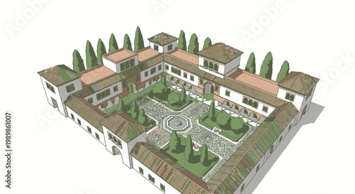 Ancient Roman Villa Architecture with Central Garden Courtyard