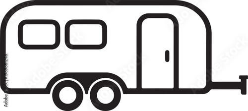 Caravan Travel Trailer Icon Camping Adventure Vehicle Minimal Line Vector Illustration