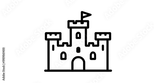 castle, medieval, fortress, tower, wall, architecture, building, line, minimalist, outline, black, white, icon, kingdom, historic, design, structure