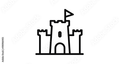 castle, medieval, fortress, tower, wall, architecture, building, line, minimalist, outline, black, white, icon, kingdom, historic, design, structure