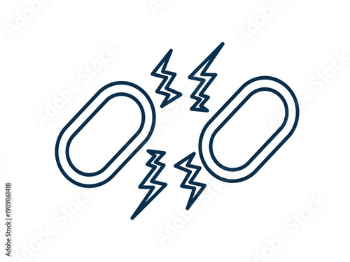 Capsule Medicine Pills with Electric Lightning Bolt Energy Outline Icon, Pharmaceutical Power Boost Supplement Drug Concept Navy Blue Vector Illustration Isolated White Background