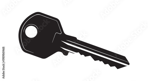 Metal door key silhouette for house security access and solution concepts isolated on white background simple graphic design.
