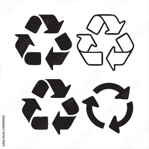 Recycle symbols set with different styles and fills, reusable materials and environmental protection