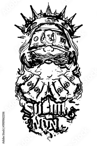 Cinematic Streetwear Graphic of Praying Woman with Sinners Pray Text