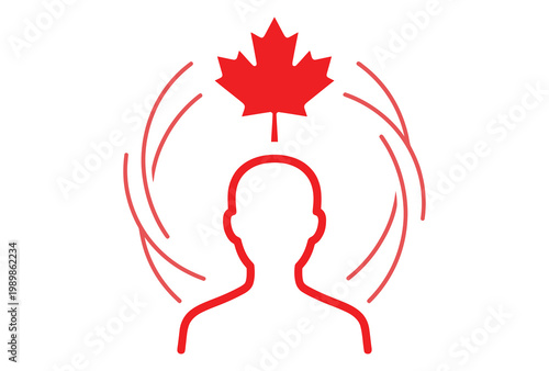 Two facing silhouettes with a maple leaf symbolizing unity and canadian identity