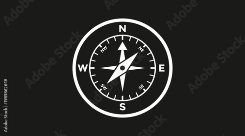 European Wed illustration shows a compass on a black background for navigation