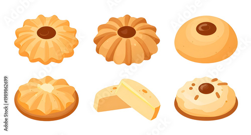 cookie set, round cookies, biscuit collection, sweet dessert, baked cookies, chocolate chip cookie, sugar cookie, bakery treats, snack food, dessert illustration, food vector, cookie icons, pastry des
