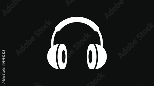 A pair of white headphones on a black background
