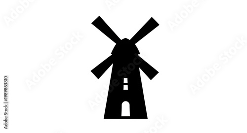 windmill, silhouette, black, icon, traditional, mill, farm, rural, agriculture, energy, blade, tower, structure, vintage, design, simple, symbol