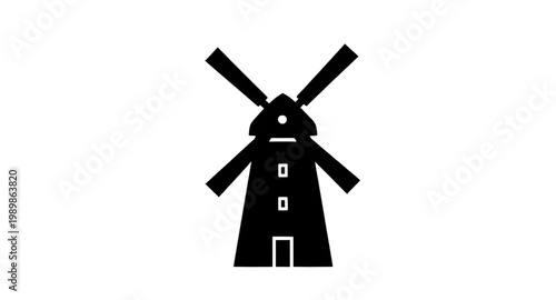 windmill, silhouette, black, icon, traditional, mill, farm, rural, agriculture, energy, blade, tower, structure, vintage, design, simple, symbol