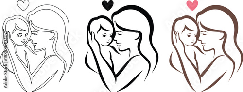 Mother Child Love Line Art Vector Heart Black Pink Elegant Maternity Design