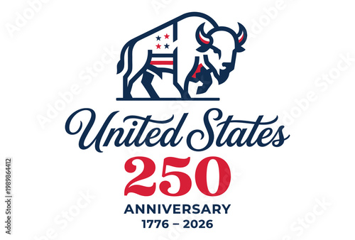 United states 250th anniversary logo featuring bison and flag design elements